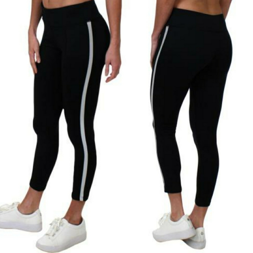 Tahari Sport Black, Gray Striped Leggings